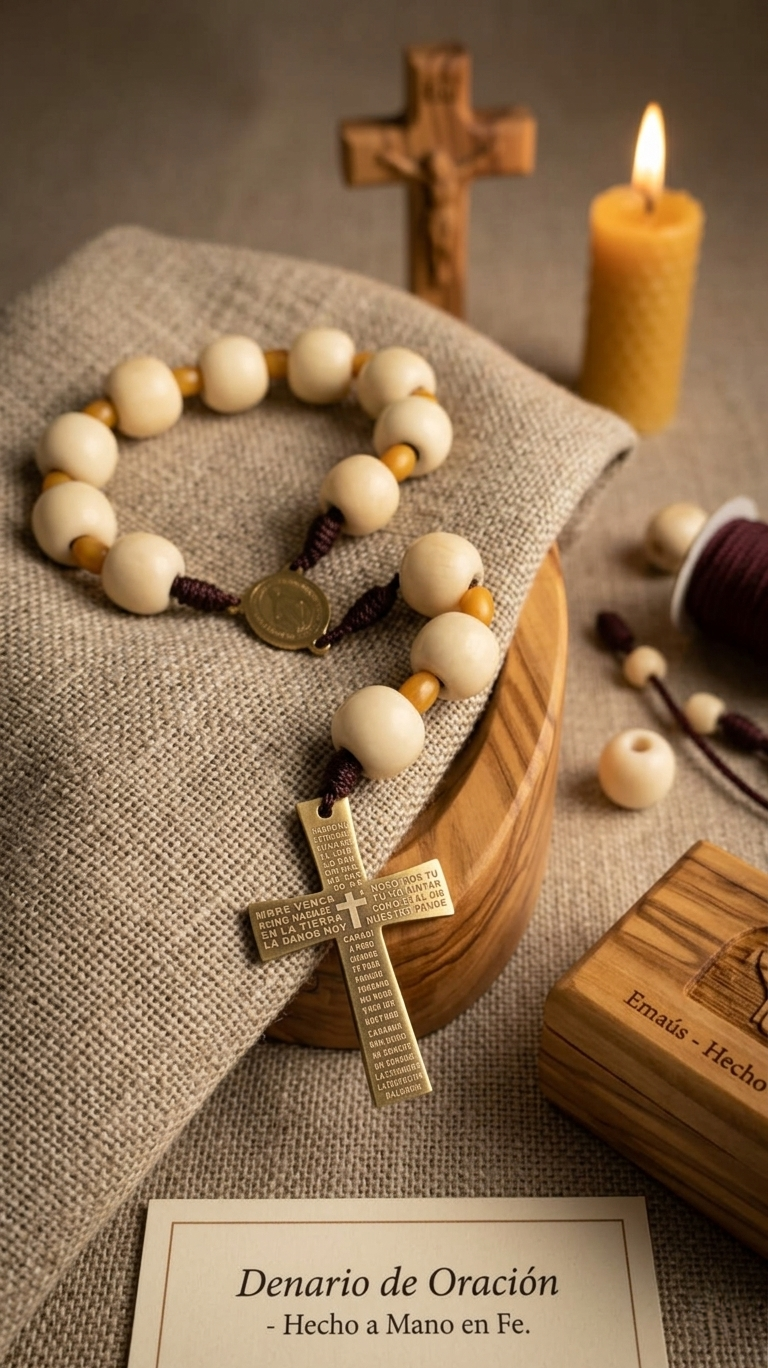 Denario de Oración Emaús – Madera y Acero Dorado