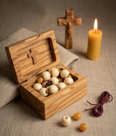 Denario de Oración Emaús – Madera y Acero Dorado