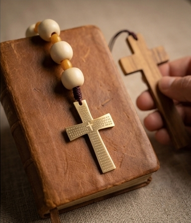 Denario de Oración Emaús – Madera y Acero Dorado